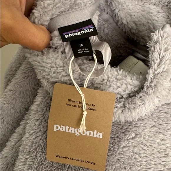 Patagonia Women's Los Gatos 1/4 Zip Cozy Gray Teddy Jacket - Picture 6 of 6